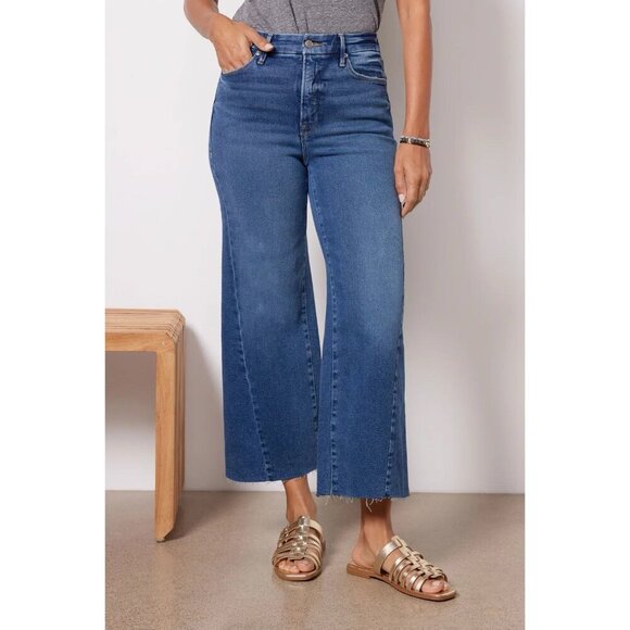 NWT Size 24 PLUS - GOOD AMERICAN Good Waist Palazzo Crop Jeans (Indigo 394) - Picture 1 of 12